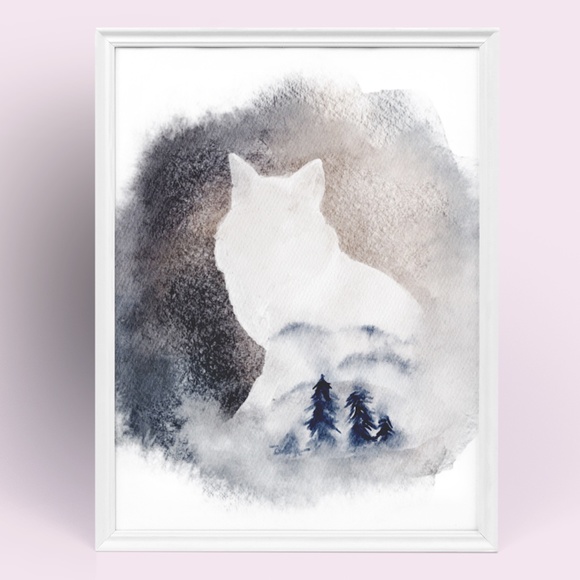 Other - Watercolor Wall Art Print Fox Silhouette Unframed